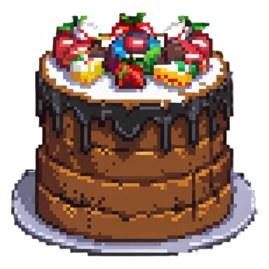 pixel art of a cake with multiple bites taken out of it sticker