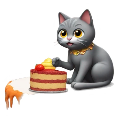 The cat is sitting and eating a cake on a volcano  sticker