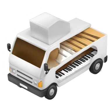 piano in a box truck, side angle , truck whit piano letters sticker