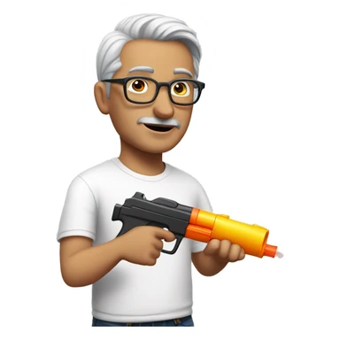 turkish man with glasses and grey hair and white t-shirt pointing a water gun from the side sticker