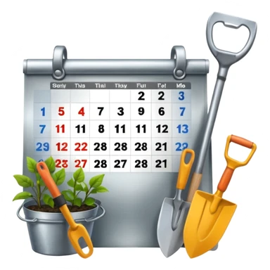 calendar icon with garden tools near. Transparent background sticker
