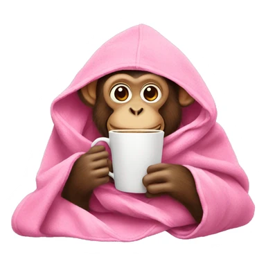 Monkey wrapped in a pink blanket drinking coffee sticker