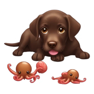 Chocolate labrador playing with cute octupus sticker