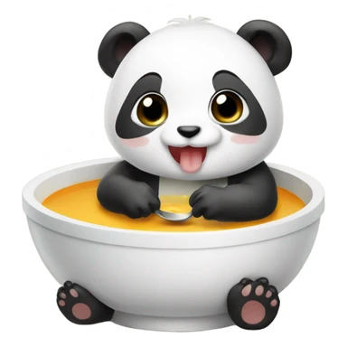 Baby panda eating big bowl of soup sticker