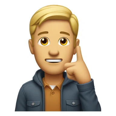 man pointing at his ear sticker