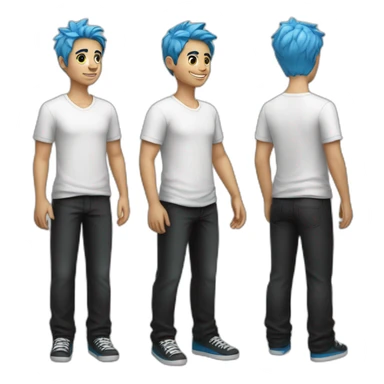 A boy with blue hair, a white shirt and black pants is looking good. sticker