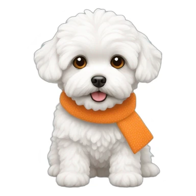 white maltipoo with orange snowflake sticker