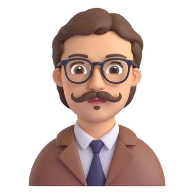 man with light skin, brown hair, mustache, and glasses, neutral expression sticker