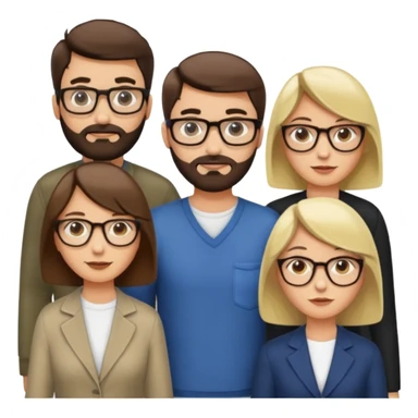 Four people including a man with hair and glasses, a man with a beard and no glasses, a woman with long brown hair and no glasses and a woman with a blonde bob and no glasses sticker
