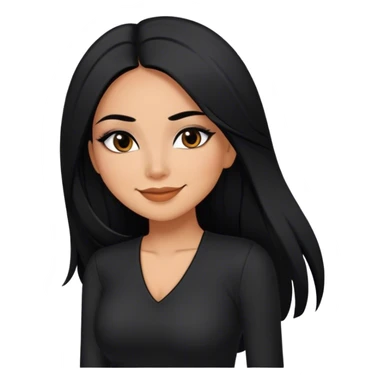beautiful woman, with long straight black hair, with make up, black eye liner, smile, mexican, brown skin, wearing beautiful sexy black outfit, she has a shy attitude  sticker