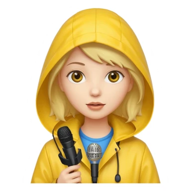 womanwith rain coat and microphone sticker