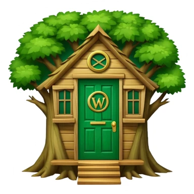 letter W on the side wall of a treehouse with an emerald green door, in a tree sticker