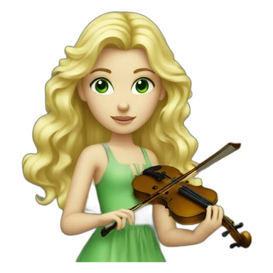 blond girl, green eyes, with violin sticker