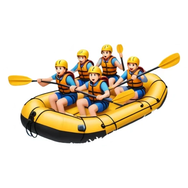 A group of adventurers paddling a raft through wild, fast-moving river rapids. The scene includes splashing water, rugged rocks, and intense action, emphasizing the excitement and teamwork of rafting in challenging conditions. sticker
