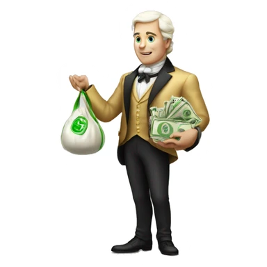 white aristocrat with money bag in his hands sticker