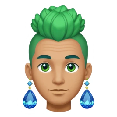 gem lover man with gem accessories excessive amount very big gem earrings green bun hair and bluediamonds  sticker
