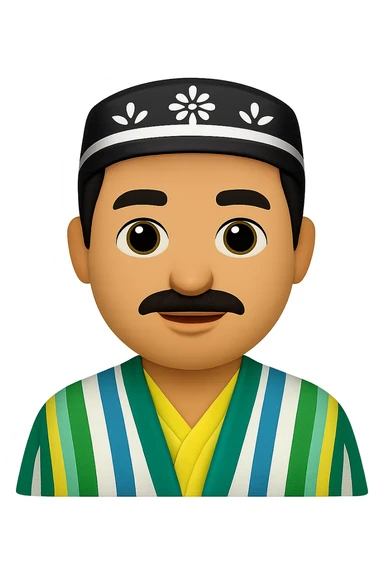 Сгенерируй мне в стиле ЭПЛ ЭМОДЗИ Узбека, на пнг фоне. У него будет тюбитейка и халат. На пнг фоне (без фона) sticker