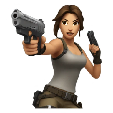 Jumping Lara Croft with gun  sticker