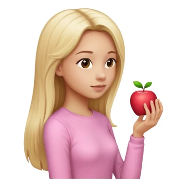girl in light pink clothes, blonde with long straight hair, side view, pose, Apple emoji style, variation 3 sticker