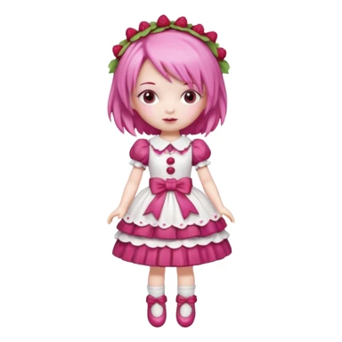 Isolated detaile illustration incredibly raspberry torte doll figurine full body with pink hair and a raspberry barrettes sticker