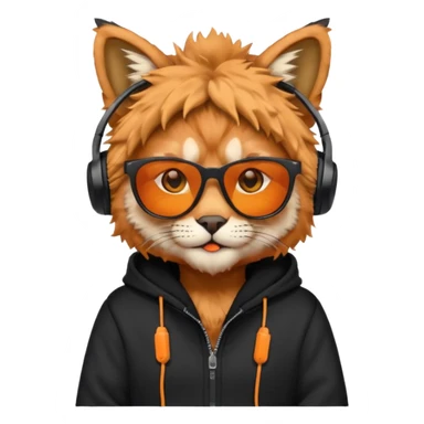 lynx with black sunglasses, headphones and a black hoodie sticker