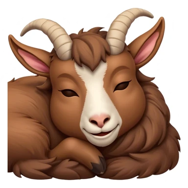 Meme-Worthy Cute Sleeping Brown Goat Portrait Emoji, Head resting peacefully with a contented smile, showcasing a robust build and a luxuriously soft brown fur, eyes shut in a serene, restful nap, Simplified yet hilariously adorable features, highly detailed, glowing with a soft, drowsy light, high shine, relaxed and utterly lovable, stylized with an air of playful laziness, bright and heartwarming, soft glowing outline, capturing the essence of a comically sleepy goat, so meme-worthy it feels like it could instantly become the next viral sensation of adorable slumber! sticker