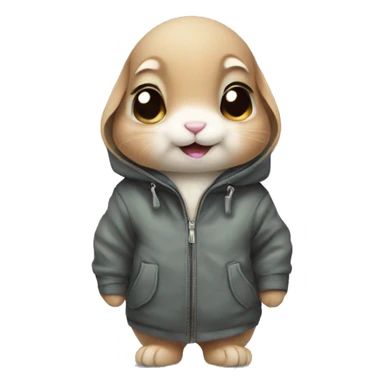 Anxious baby rabbit in jacket half body sticker