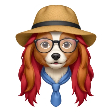 dog with very red long hair and glassess and hat sticker