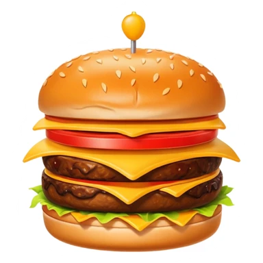 A clean and simple icon of fast food in emoji-style illustration. A burger with fries, bright and bold colors, simple shapes, flat design, high contrast, inviting and appetizing. sticker