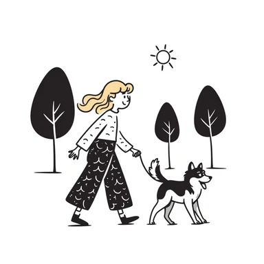 Blonde woman walking a happy Siberian husky  sticker