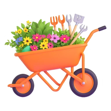wheelbarrow with gardening tools sticker