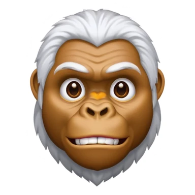 gorilla with brown skin and white hair, Apple emoji style sticker