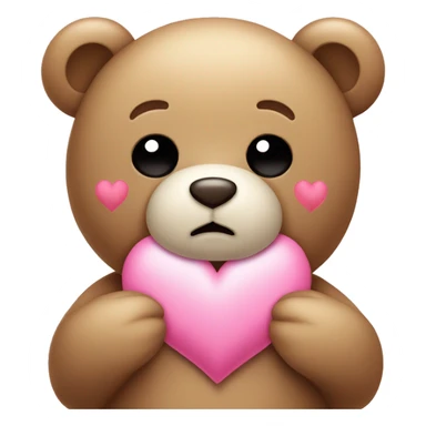 Kawaii Teddy bear with sad eyes holding a pink heart sticker
