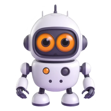 Friendly robot with big expressive eyes — round head, glossy finish, slightly clumsy but charming (think Wall-E meets Baymax). sticker