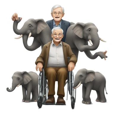 old man in wheel chair lifting 10 elephants with his finger sticker