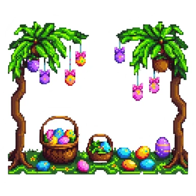 Easter egg hunt scene with basket and hidden eggs sticker