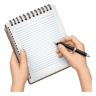 libreta anillada abierta y sostenida por unas manos  sticker