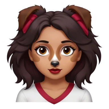 One latina girl with long beautiful dark hair and dark eyes in a dark red v neck and makeup with one black brown and white tricolored  Australian shepherd large sticker