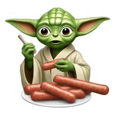 Yoda who is eating a saussage sticker