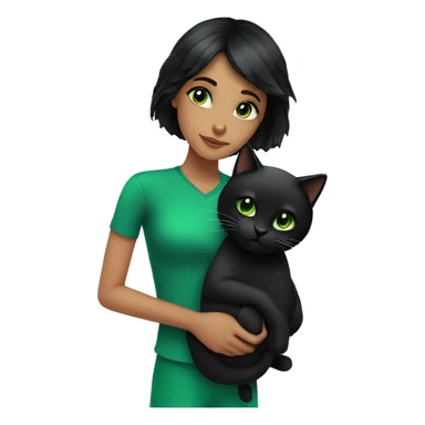 Girl with black hair holding a black cat with green eyes  sticker