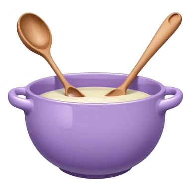 a lilac ceramic mixing bowl with a wooden spoon stirring sticker