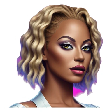 Synthwave Beyoncé in matrix style, oil paint, epic eyes, intricate lips, exquisite pose, beautiful, desirable, logical sticker