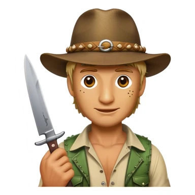 Cinematic Realistic Crocodile Dundee Pop Culture Emoji, depicted with rugged charm and adventurous spirit rendered with lifelike detail and cinematic lighting. sticker