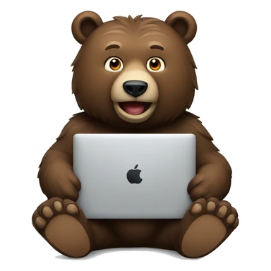 strong brown bear with macbook sticker