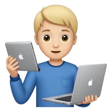 a boy holding a laptop sticker