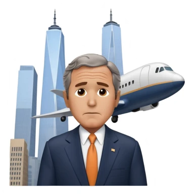  emoji of the world trade center with a plane crashed into it and george bush on a phone in front of it sticker