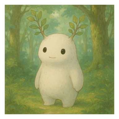 whimsical forest spirit with soft colors and gentle expression in ghibli style sticker