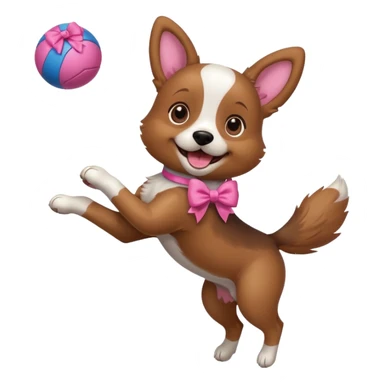 girly dog with a pink bow jumping in the air to catch a ball sticker