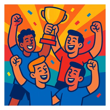 team celebrating with trophy sticker