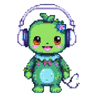 Sprunki character from Incredibox, pixel art mascot with headphones sticker